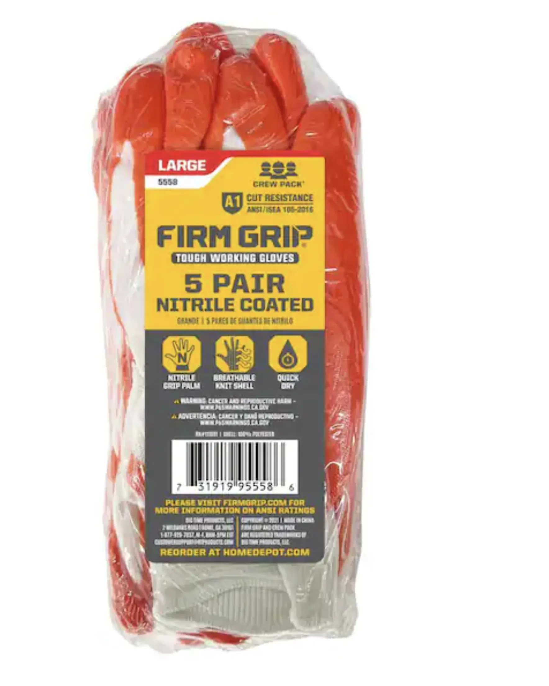 Firm Grip Large Nitrile Coated Work Gloves ( 5 Pack ) - Image 3